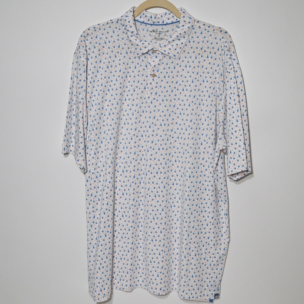 Peter Millar Seaside Polo Shirt Mens XL White Drink Cocktail Summer